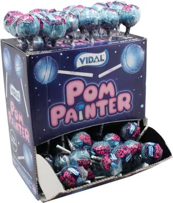Produktbild von Display Komplett Pom Painter Zungenfärber Lolly zungenfärbend (blau) 100 Stück