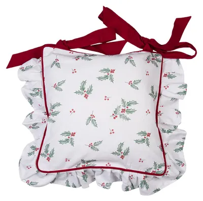 Produktbild von Clayre & Eef Kissenbezug für Stuhl 40x40 cm Weiß Rot Baumwolle Stechpalmenblätter