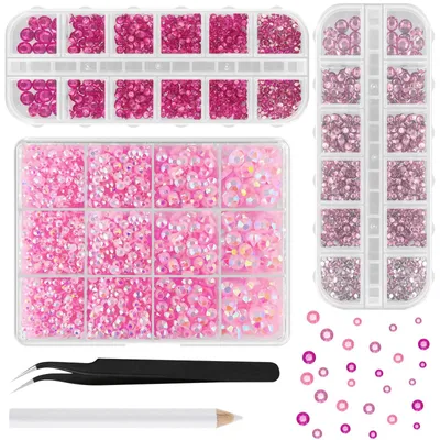 Image de Strass pour travaux manuels - 12 000 pièces de 2 mm à 6 mm - Pour ongles, décorations et embellissements - Mélange de strass roses à plat