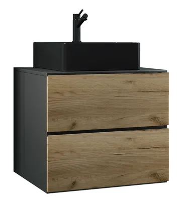 Image de 2 pcs lavabo / lavabo noir largeur 60 cm / meuble de salle de bain avec tiroirs / Lendas S BL