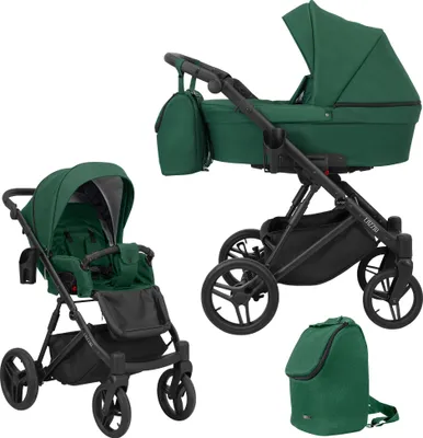 Produktbild von Kinderwagen LAZZIO Sportwagen Babywagen Babyschale Komplettset Kinder Wagen Set 2 in 1 (grün, Rahmenfarbe: Schwarz)