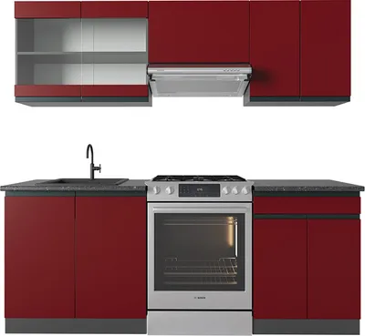 Produktbild von Küchenzeile Vicco R-Line Rot/Anthrazit 200 cm J-Shape, Model 39839