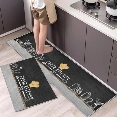 Productafbeelding van Famanu keukentapijten, 2 stuks, wasbaar, antislip, 40 x 120 cm + 40 x 60 cm (ovenwacht)