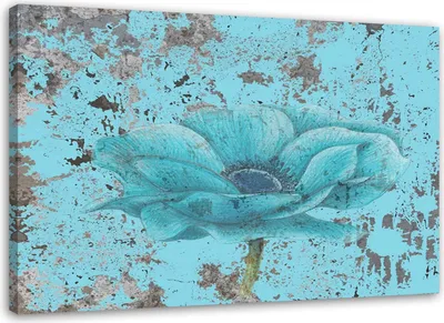Produktbild von Leinwandbild türkisfarbene retro-blume 60x40 cm Feeby blau wandbild bereit zum aufhängen