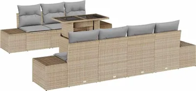 Produktbild von Gartensofa-set mit Kissen 8 pcs Beige und Hellgrau