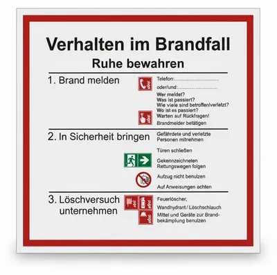 Obrázok produktu pre Mucola Správanie v prípade požiaru 20x20 cm 20x20 cm – plastová doska odolná voči poveternostným vplyvom, informačná tabuľka pre prevádzky a budovy, odolná voči UV žiareniu, pre vnútorné aj vonkajšie použitie