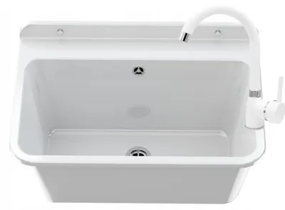 Zdjęcie produktu dla Granitan – umywalka – zlewozmywak – 61 x 41 cm – biały – do warsztatu i garażu – zlewozmywak – LARGE