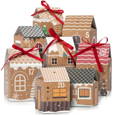 Adventskalender-Häuschen 24er Set zum Befüllen, DIY, Kraftpapier