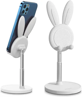 Produktbild von Niedlicher Hase Handy Ständer, verstellbare Tisch Handy Halterung, kompatibel mit iPhone, Kindle, iPad, Schalter, Tablets, Allen Telefonen (Weiß)