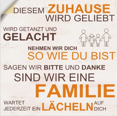 Produktbild von ARTland Wandbild, selbstklebend In diesem Zuhause - beige Größe: 30x30 cm