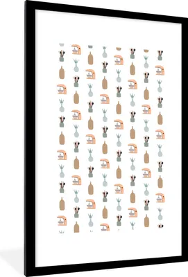 Produktbild von MuchoWow® MuchoWow® Gerahmtes Poster Küche - Muster - Pastell 60x90 cm - Poster mit zchwarzem Bilderrahmen - Dekoration - Wandposter Wohnzimmer - Hochwertig