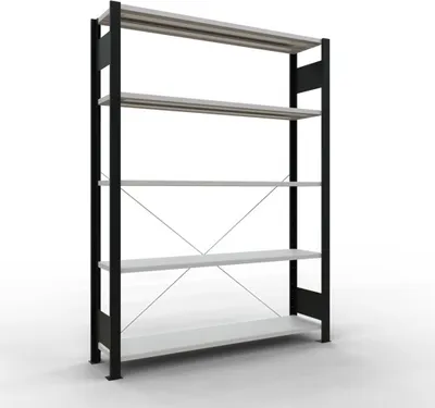 Produktbild von Schulte Büro-Fachbodenregal MULTIplus85 Stecksystem ohne Anschlagleiste | Grundregal | Fachlast 85kg | HxBxT 180x130x30cm | 5 Ebenen | Einseitig nutzbar | Schwarz/Lichtgrau