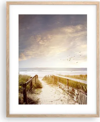 Produktbild von Gerahmtes Poster - Rahmen in heller Eiche - Meer Weg Strand - 40x50 cm - Wand Bild - Wanddeko - Wandbilder - Kunstposter - Wandposter - Bilderrahmen - Bilder - Kunstdruck - P2NPA40x50-5190