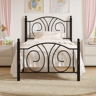 Metallbett 90x200 cm mit hohem Kopfteil, schwarz