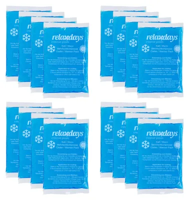 Produktbild von Relaxdays Kühlpads, 16er Set, Kalt-Warm-Kompressen, 9 x 15 cm, Kühlpacks Gel, wiederverwendbare Gelkühlkompressen, blau