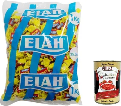 Produktbild von Elah Cubik Toffee La caramella classica Mou al latte, Die Italienisch Klassische Milch Mou Süßigkeiten, bonbons lollies, 1Kg + Italian Gourmet polpa 400g