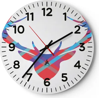 Produktbild von Wanduhr - Rund - Glasuhr - Abstraktion Hörner - 30x30cm - Schleichendes Uhrwerk - Lautlos - zum Aufhängen bereit - Dekoration Modern - Wanddekoration aus Glas - C4AR30x30-3607