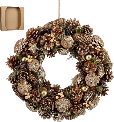 Produktbild von Mica Decorations Brant Weihnachtskranz mit Tannenzapfen - H9 x Ø45 cm - Braun