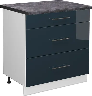 Produktbild von Küchenunterschrank Vicco Fame-Line Dunkelblau Hochglanz 80 cm mit 3 Schubladen, AP Anthrazit, Model 49649