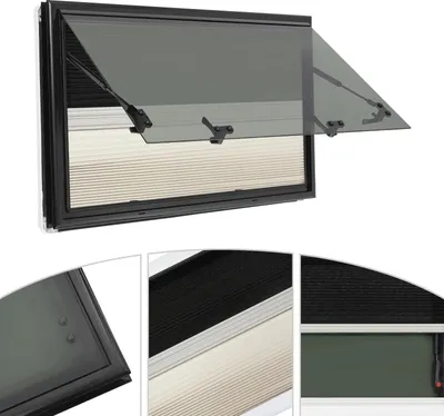 Produktbild von Fenster für Wohnmobil/Wohnwagen - Ausstellfenster - 18 % Lichtdurchlass - 0–85° Öffnungswinkel - Insektenschutz & Sonnenschutzrollo - Weiß
