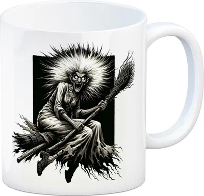 Produktbild von Wütende Hexe auf einem Besen Kaffeebecher