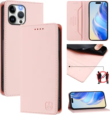 Produktbild von Lederhülle für iPhone 12 Pro Max Hülle Flip Brieftasche Kartenfächern Ständer Schutzhülle Pink