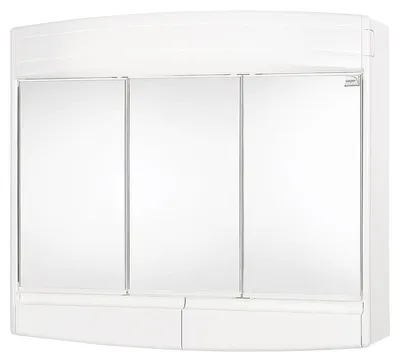 Productafbeelding van Differnz Topas-Eco Spiegelkast - Badkamerkast met Spiegel en Verlichting - Kunststof Spiegelkast met 3 Deuren, 2 Lades en Verstelbaar Schap - 60 x 18 x 53 cm - Wit