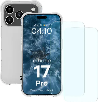 Produktbild von Schutzhülle + 2x gehärtetes Glas für iPhone 17 Pro, Bizon Case Clear Pack, Transparent