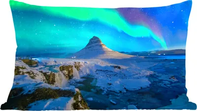 Produktbild von MuchoWow® Zierkissen Sofakissen Wohnzimmer Dekokissen 60x40 cm Nordlichter - Berge - Island - Kopfkissen - Polster mit Foto
