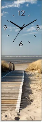 Produktbild von ARTland Glas Wanduhr Funkuhr - schwarzer Zeiger Nordseestrand auf Langeoog - Steg Größe: 20x60 cm