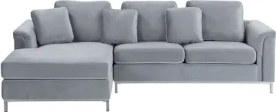 Produktbild von BELIANI 4-Sitzer Ecksofa Rechts Grau Samt mit Kissen Silberne Metallbeine Edelstahlfüße L-Förmig Modern für Wohnzimmer