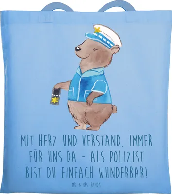 Produktbild von Mr. & Mrs. Panda Einkaufstasche Polizist Wunderbar - Sky Blue - Geschenk, Danke sagen, Jutebeutel, wertschätzung, Schultasche, handgefertigt, Tote Bag, helden, du bist