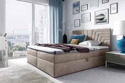 Obrázok produktu pre Čalúnená posteľ s prešívaným čelom SUSANA - 200x220, béžová + topper