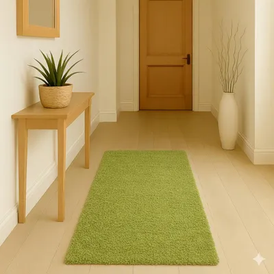 Produktbild von Weicher Shaggy Teppich in Grün – pflegeleichter Hochflor für jeden Wohnbereich Größe - 80 x 250 cm