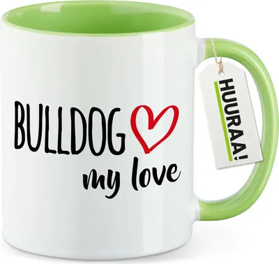 Produktbild von Huuraa Kaffeetasse Bulldog my love 330ml Grün Keramik Kaffeebecher Geschenkidee