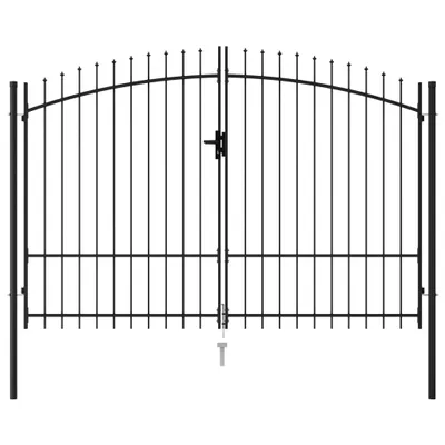 Image de Portail de clôture double battant avec pointes de lance acier 3 x 2 m noir