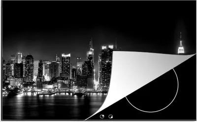 Produktbild von KitchenYeah© Herdabdeckplatte New Yorker Skyline - schwarz und weiß , 81x52cm, Küche Deko, Glaskeramikkochfeld Herdabdeckung, Abdeckplatte fùr Kochfeld