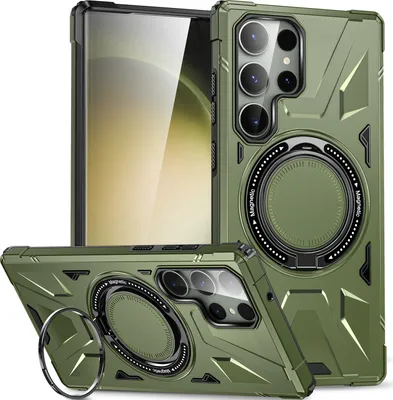 Produktbild von Hülle für Samsung Galaxy S23 Ultra Kompatibel mit MagSafe, Dual Layer Robuste Schutzhülle, Magnetischer Ringständer Dunkelgrün