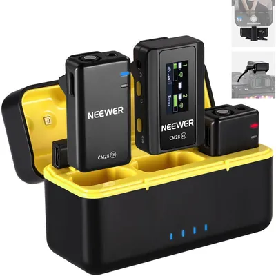 Produktbild von Neewer CM28 PRO, 2er-Set kabellose Lavalier-Mikrofone, Empfänger und Ladestation