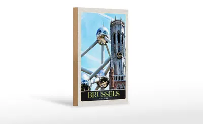 Produktbild von Holzschild Reise 12x18 cm Belgien Brüssel Europa Atomium Urlaub