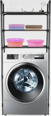 Produktbild von WC-Schrank, Badezimmermöbel mit 3 Ebenen, freistehendes Toilettenregal aus Metall, Aufbewahrung über der Toilette oder Waschmaschine, wenig einfach, Toilettenregal, 72 x 25 x 155 cm, Schwarz