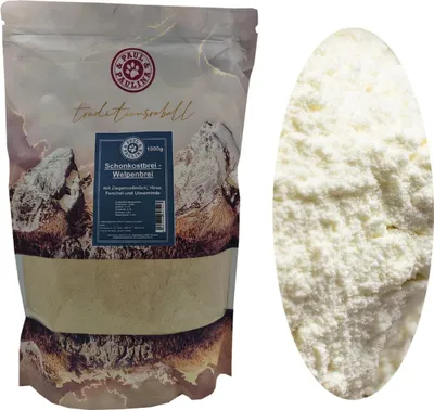 Produktbild von Paul & Paulina Schonkostbrei / Welpenbrei 1kg mit Ziegenvollmilchpulver I Ergänzungsfuttermittel für Hunde und Katzen