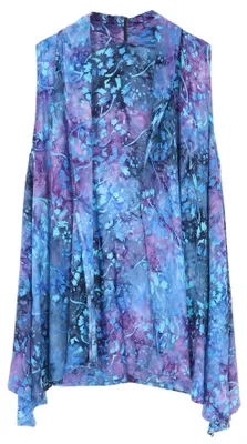 Produktbild von Wachsbatik Cardigan, Boho Westen Tunika, Boho Sommertunika, Maxitunika - Blau, Damen, Viskose, Blusen & Tunikas