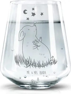 Produktbild von Mr. & Mrs. Panda Wasserglas Schwein Glück - Transparent - Geschenk, Glücksbringer, Trinkgefäß, Lustige Sprüche, Motivation, Glas, Ziele, Wasserbecher, Sterne, Tumbler