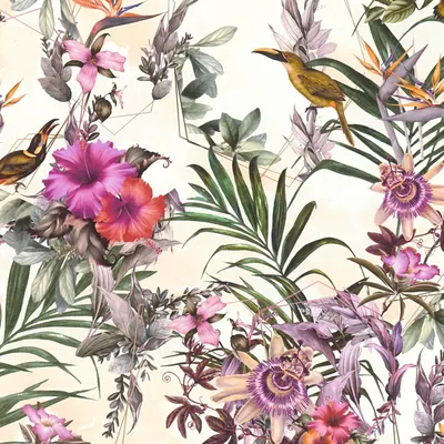 Productafbeelding van Profhome 381786-GU Bloemen behang floral mat crème groen 5,33 m2