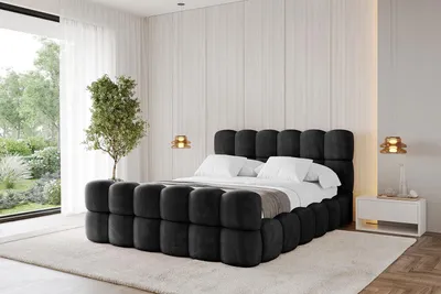 Produktbild von ALTDECOR Polsterbett mit Bettkasten, Fußteil und Lattenrost, Bett mit Matratze H3/H4, Kopfteil, Boxbett, Doppelbett mit Stauraum - LEYA-Z 180x200 Schwarz