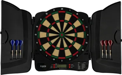 Produktbild von KOTO - Soft Classic Kabinett (39X1.5X43.3 cm), 6 Soft Tip Darts, 32 Spiele, 590 Spielvarianten Elektronische Dartscheibe