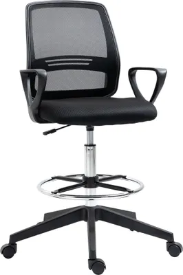 A black ergonomic office chair with a mesh back and adjustable height, shown against a white background.