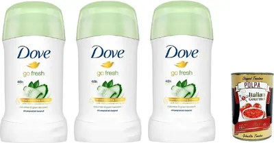Produktbild von Dove Deodorante Stick Gurken- und Grüntee mit Feuchtigkeitscreme,Deodorant 48h - Deo 3x 40ml + Italian Gourmet polpa 400g