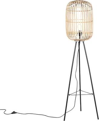 Produktbild von Qazqa Smart led Landhaus Tripod Lampe, Tripod Leuchte - Manila - Beige, inkl. 7W LED-Lampe, 2700K - 6500K, dimmbar, 139cm, Ideal als Küche lampe, Schlafzimmerlampe und Wohnzimmerlampe